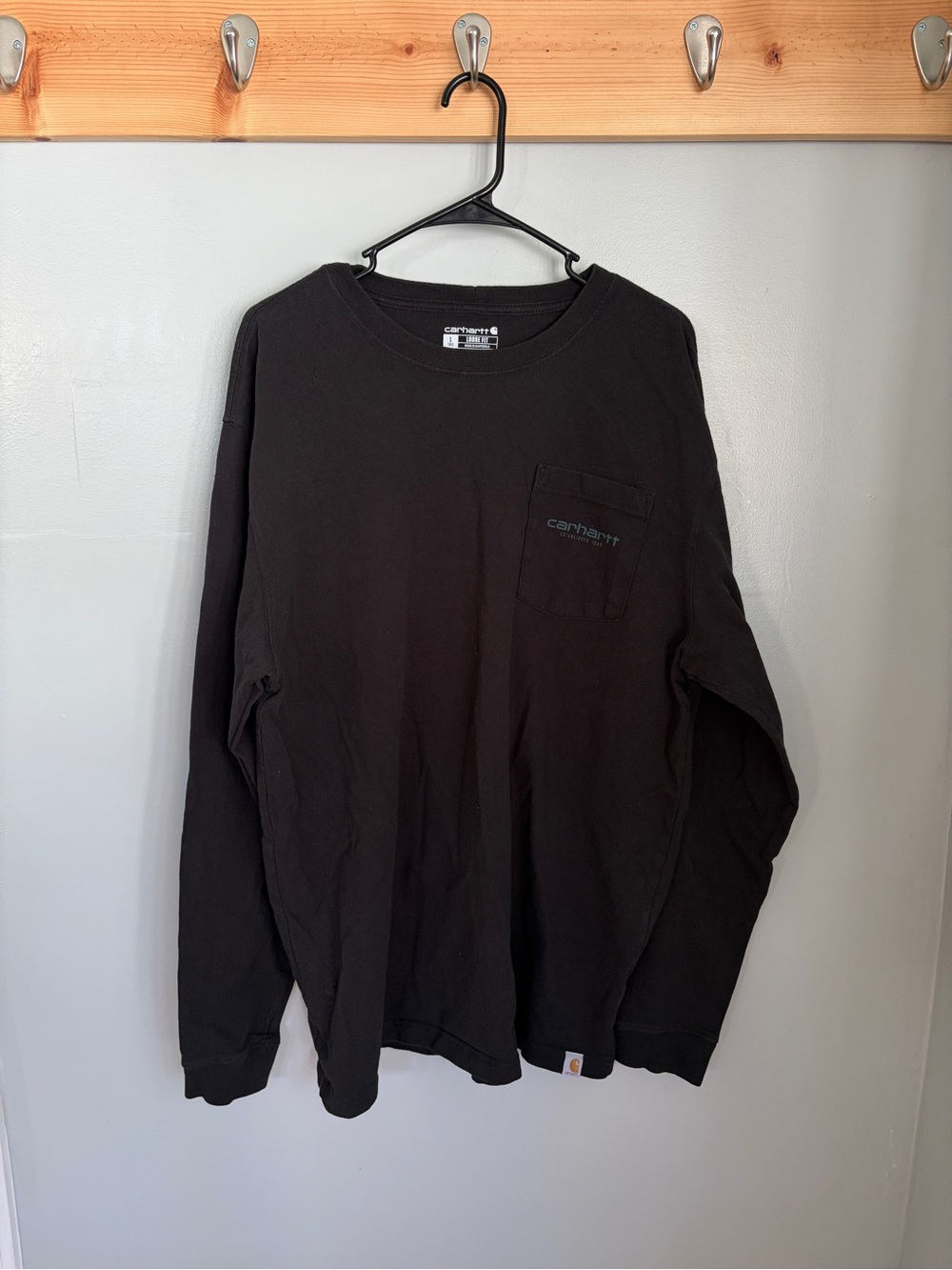Carhartt Loose Fit Black Long Sleeve Graphic T-Shirt L Tall 100% Cotton